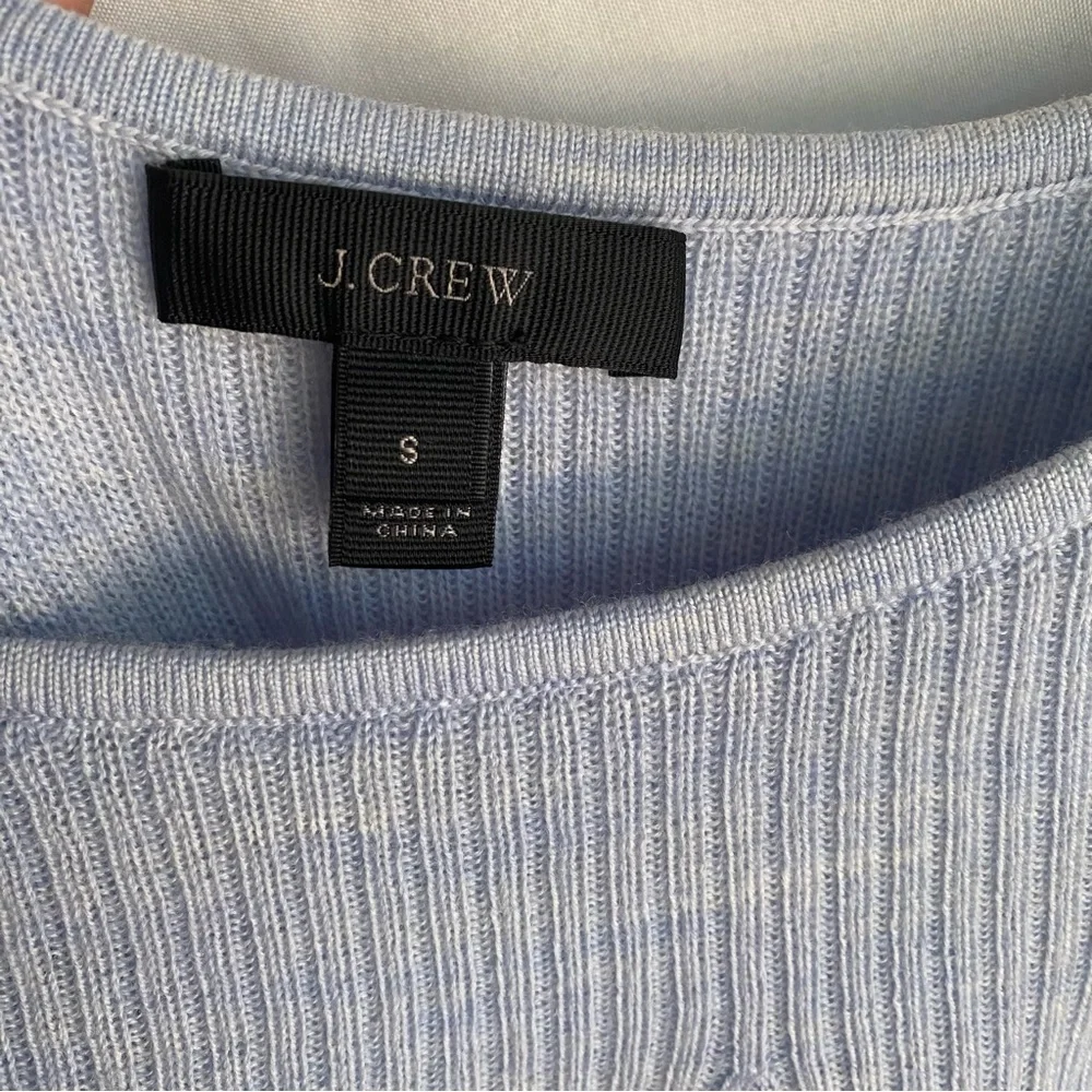 J. Crew Blue 100% Merino Wool Knit Ruffle Top Size Small Tie Straps